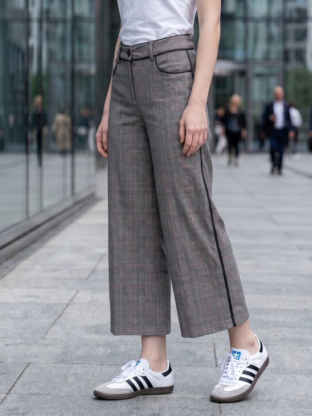 Y2K Glen Plaid Cropped Ankle Wide Straight Trousers Etcetera Wool Blend Size 4